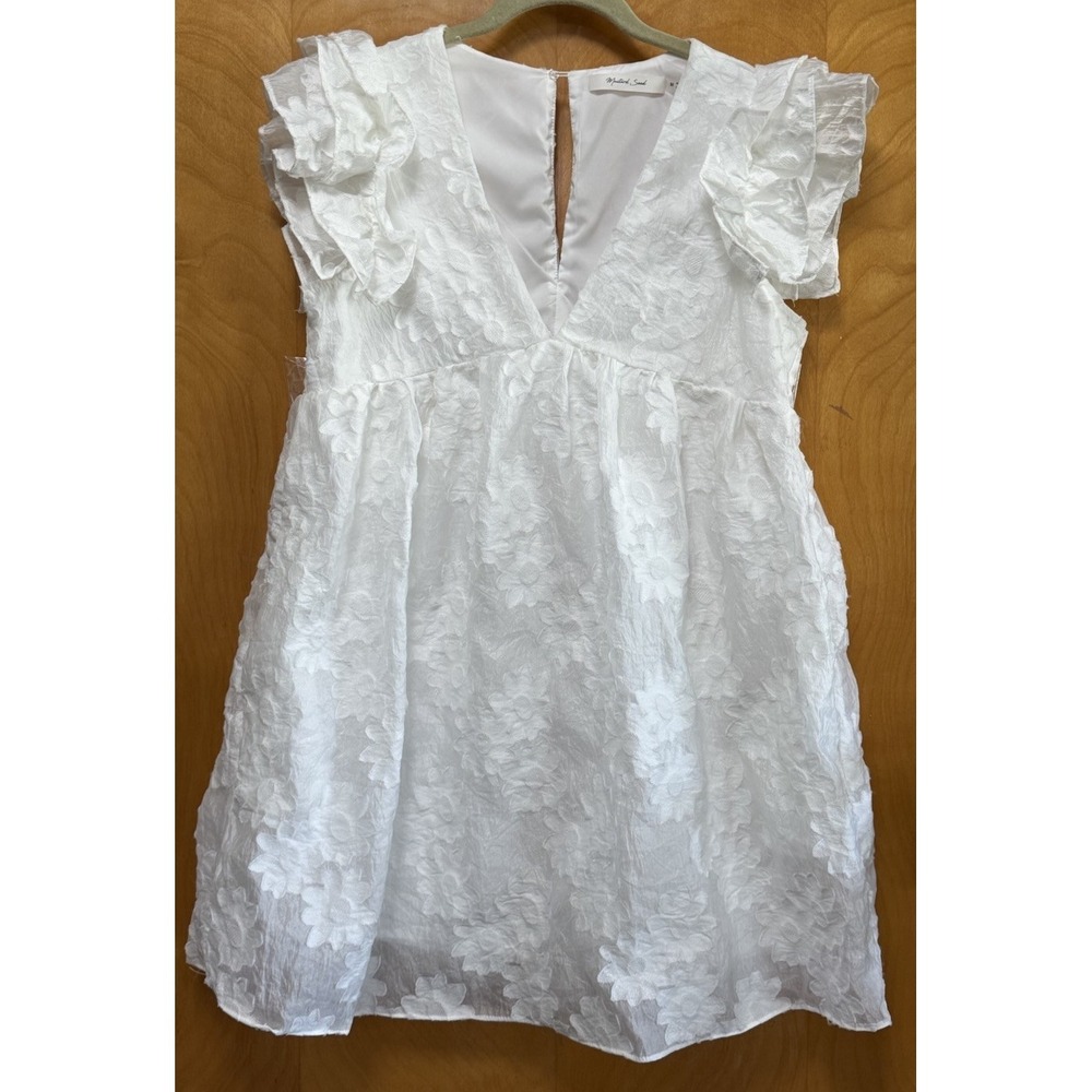 Mustard Seed Womens Floral Lace Babydoll Dress Ruffle Sleeves Lined Pockets Sz M